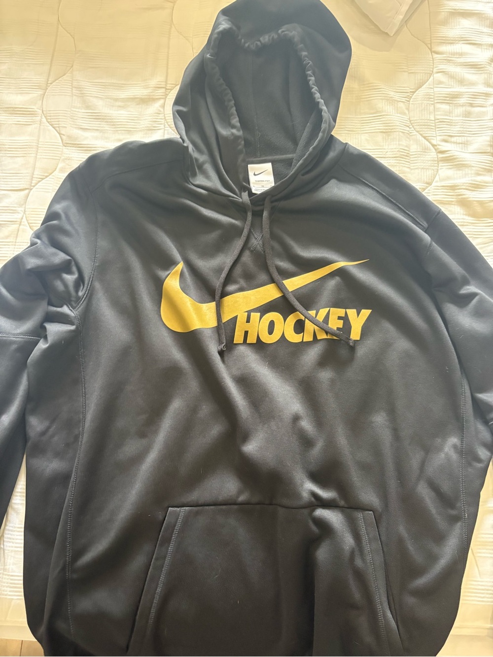 Nike Black Hoodie with Gold Swoosh Hockey Logo